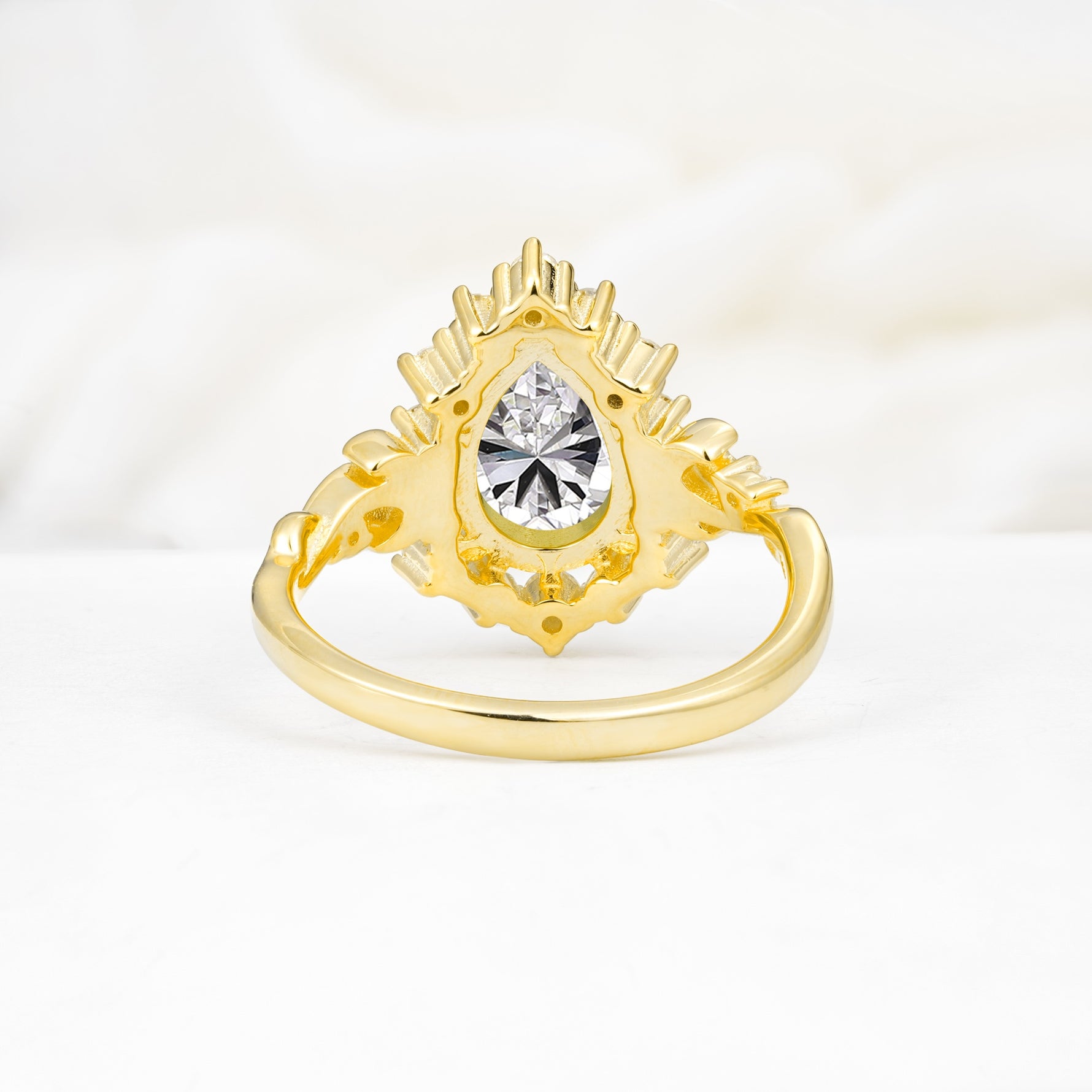 Vintage Pear Cut Halo Ornate Scroll Lab Diamond Engagement Ring - Additional view