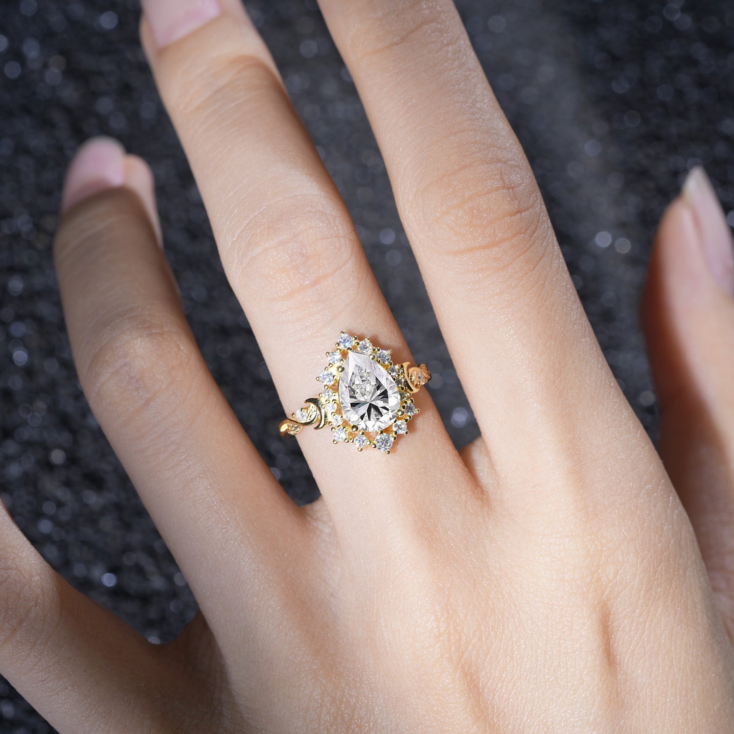 Vintage Pear Cut Halo Ornate Scroll Lab Diamond Engagement Ring - Additional view