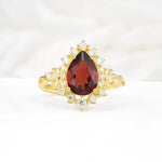 Vintage Pear Cut Halo Ornate Scroll Garnet Engagement Ring - Additional view