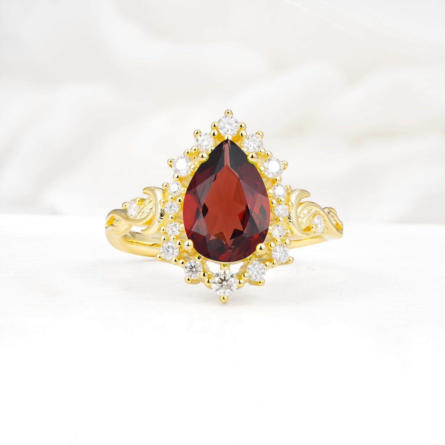 Vintage Pear Cut Halo Ornate Scroll Garnet Engagement Ring - Additional view