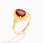 Vintage Pear Cut Halo Ornate Scroll Garnet Engagement Ring - Additional view