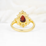 Vintage Pear Cut Halo Ornate Scroll Garnet Engagement Ring - Additional view