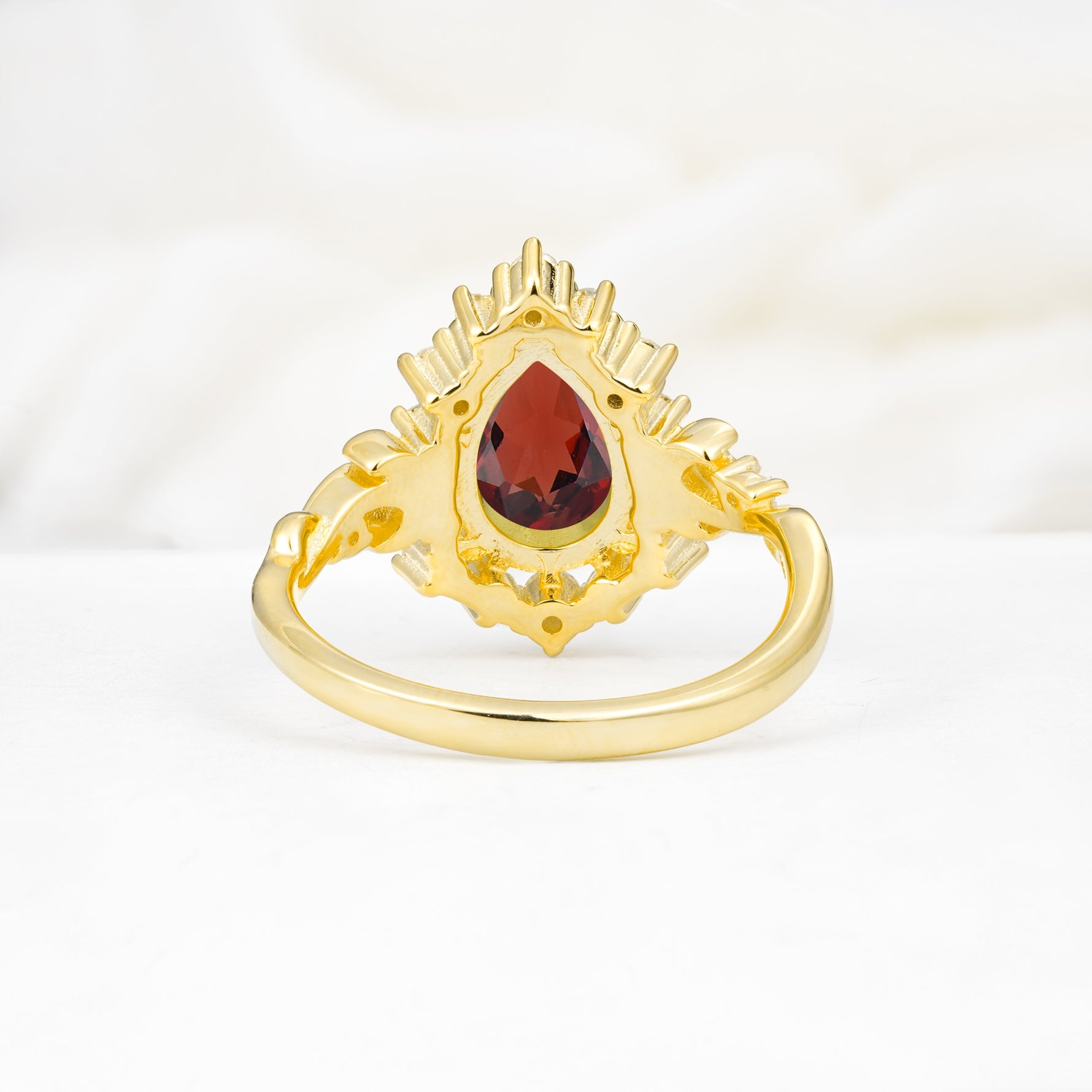 Vintage Pear Cut Halo Ornate Scroll Garnet Engagement Ring - Additional view