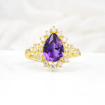 Vintage Pear Cut Halo Ornate Scroll Amethyst Engagement Ring - Additional view