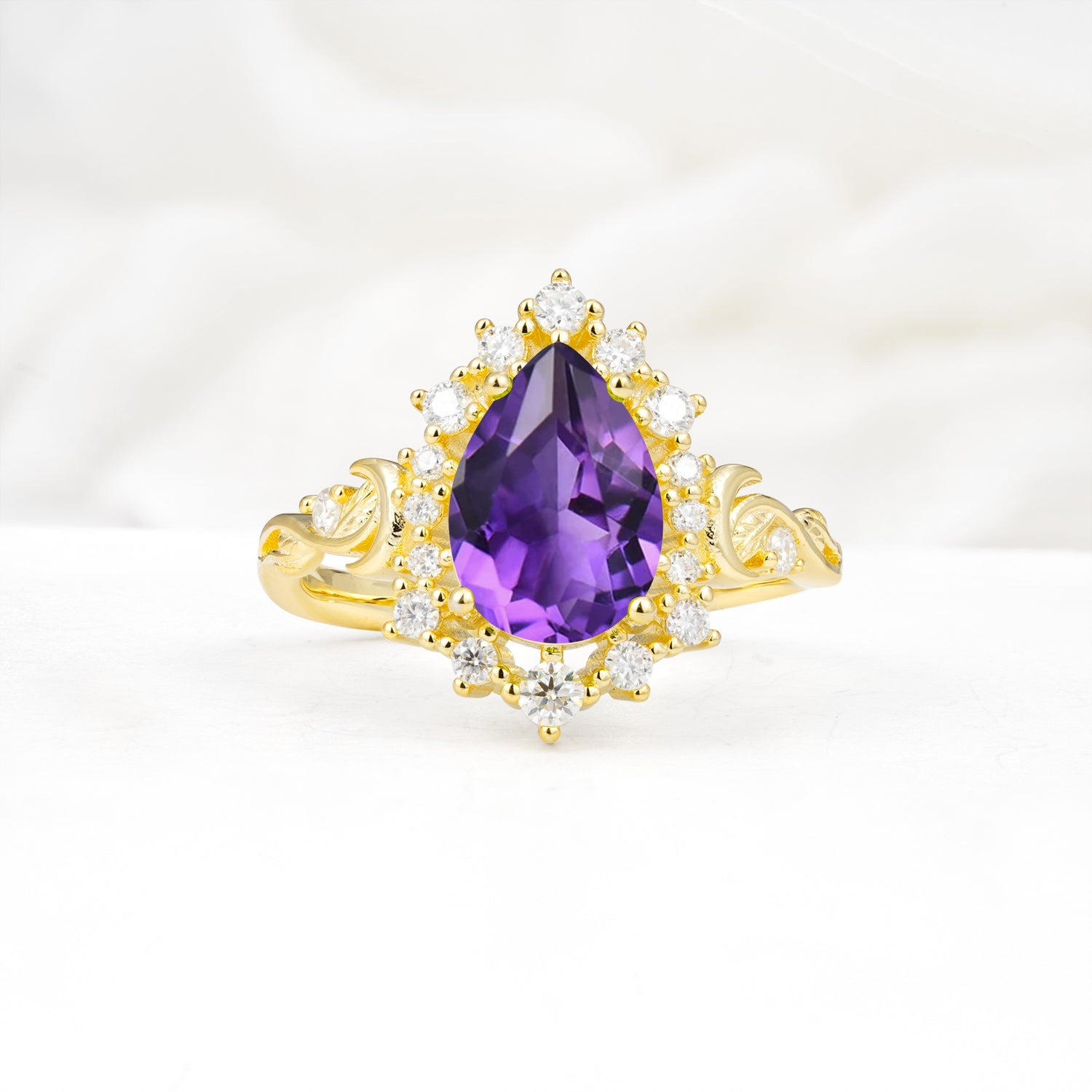 Vintage Pear Cut Halo Ornate Scroll Amethyst Engagement Ring - Additional view