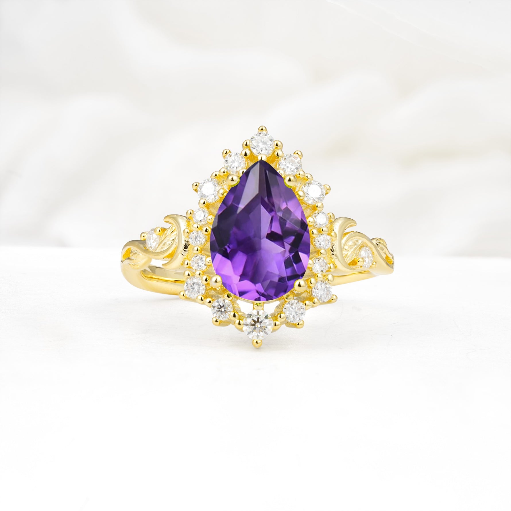 Vintage Pear Cut Halo Ornate Scroll Amethyst Engagement Ring - Additional view