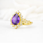 Vintage Pear Cut Halo Ornate Scroll Amethyst Engagement Ring - Additional view