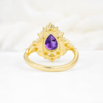 Vintage Pear Cut Halo Ornate Scroll Amethyst Engagement Ring - Additional view