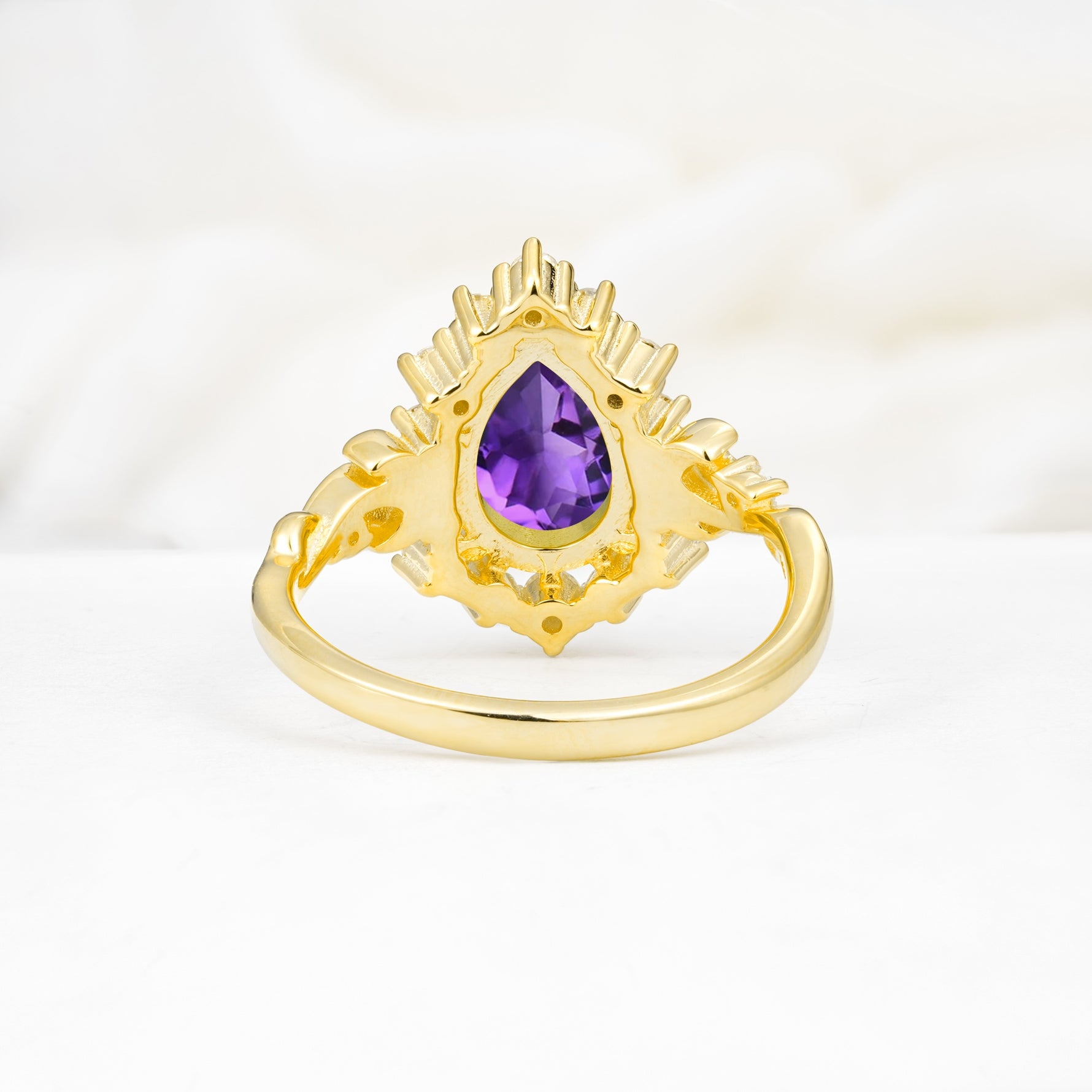 Vintage Pear Cut Halo Ornate Scroll Amethyst Engagement Ring - Additional view