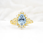 Vintage Pear Cut Halo Ornate Scroll Aquamarine Engagement Ring - Additional view
