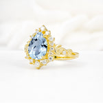 Vintage Pear Cut Halo Ornate Scroll Aquamarine Engagement Ring - Additional view