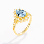 Vintage Pear Cut Halo Ornate Scroll Aquamarine Engagement Ring - Additional view