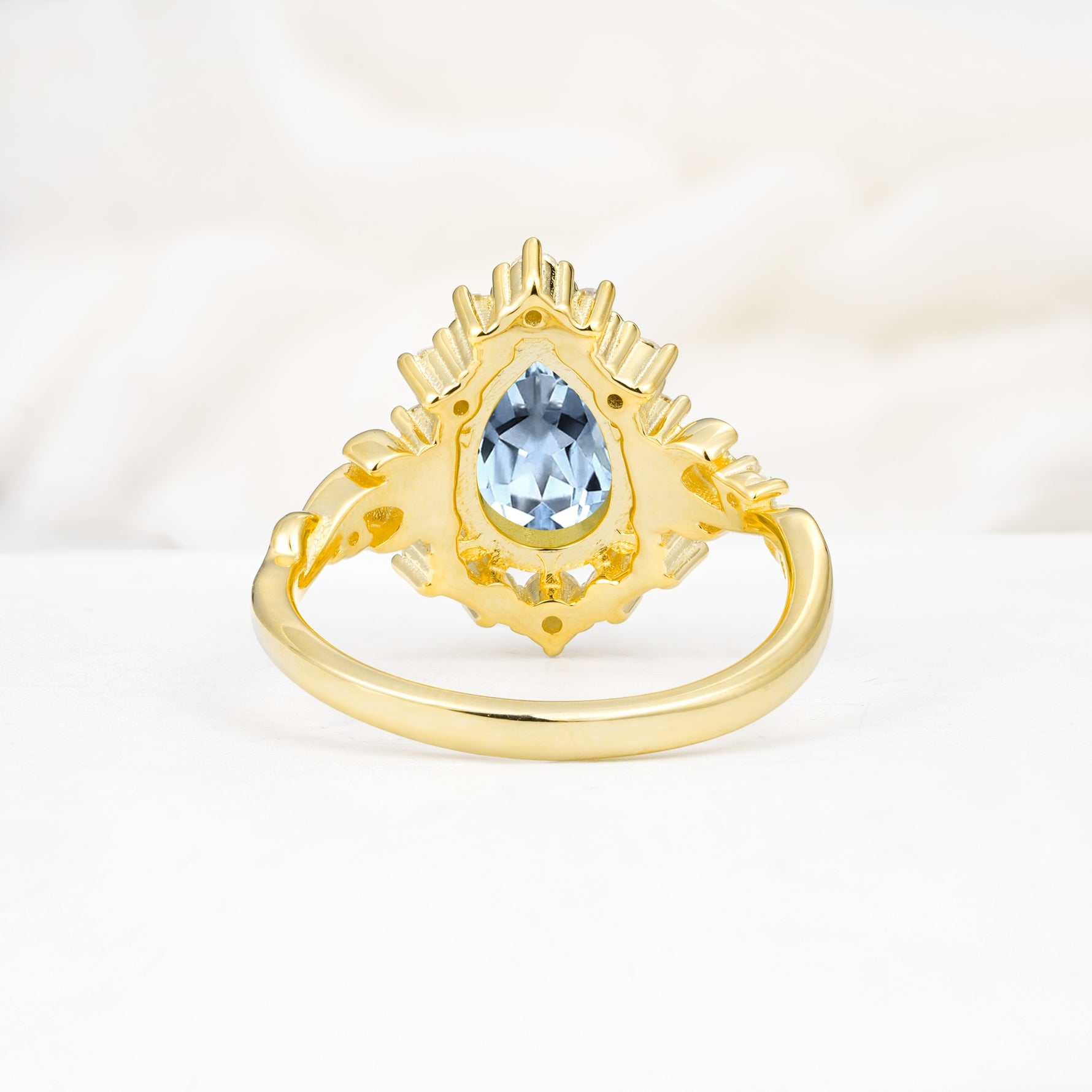 Vintage Pear Cut Halo Ornate Scroll Aquamarine Engagement Ring - Additional view