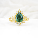 Vintage Pear Cut Halo Ornate Scroll Emerald Engagement Ring - Additional view