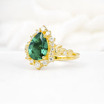Vintage Pear Cut Halo Ornate Scroll Emerald Engagement Ring - Additional view