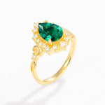 Vintage Pear Cut Halo Ornate Scroll Emerald Engagement Ring - Additional view