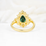 Vintage Pear Cut Halo Ornate Scroll Emerald Engagement Ring - Additional view