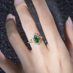 Vintage Pear Cut Halo Ornate Scroll Emerald Engagement Ring - Additional view