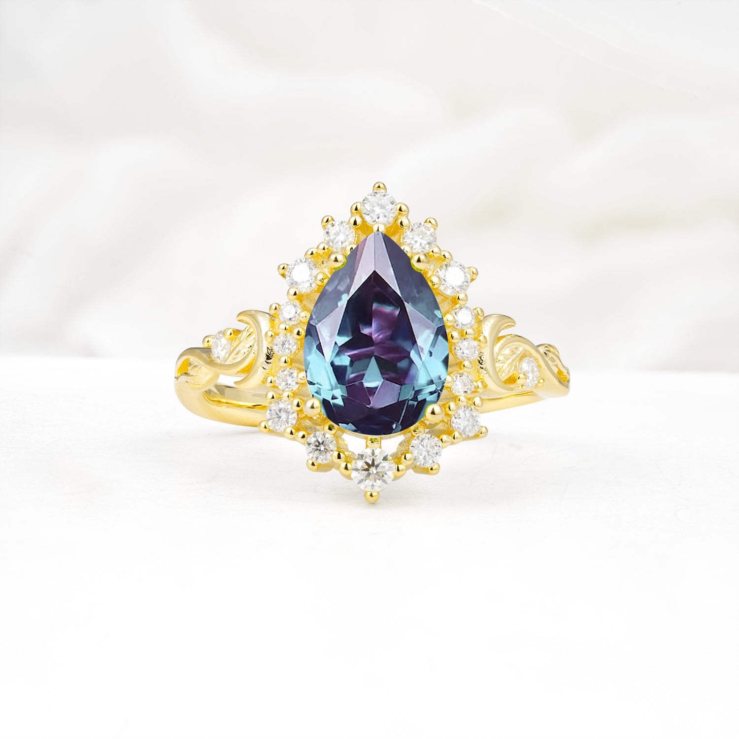 Vintage Pear Cut Halo Ornate Scroll Alexandrite Engagement Ring - Additional view