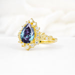 Vintage Pear Cut Halo Ornate Scroll Alexandrite Engagement Ring - Additional view