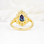 Vintage Pear Cut Halo Ornate Scroll Alexandrite Engagement Ring - Additional view
