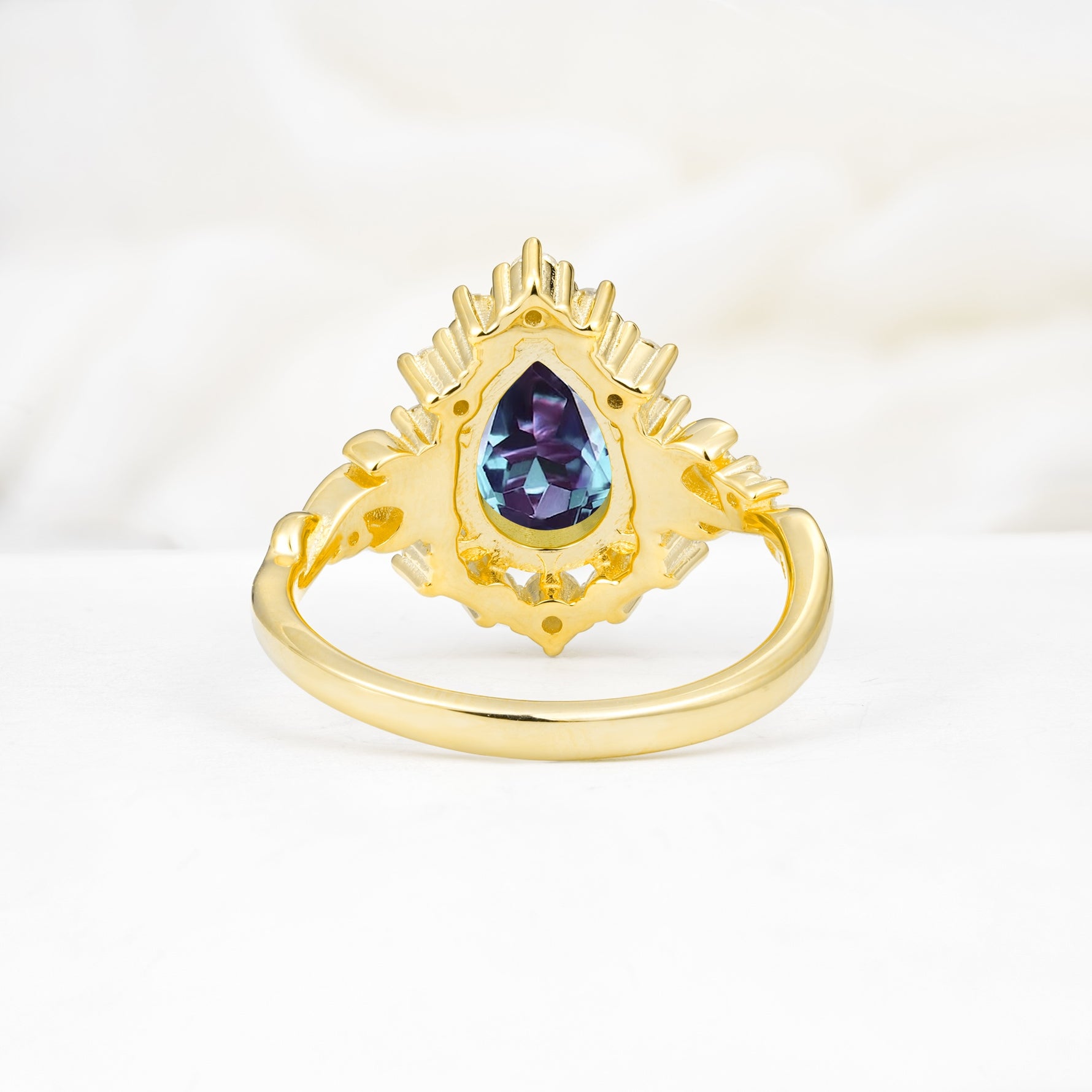 Vintage Pear Cut Halo Ornate Scroll Alexandrite Engagement Ring - Additional view