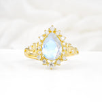 Vintage Pear Cut Halo Ornate Scroll Moonstone Engagement Ring - Additional view