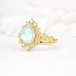 Vintage Pear Cut Halo Ornate Scroll Moonstone Engagement Ring - Additional view