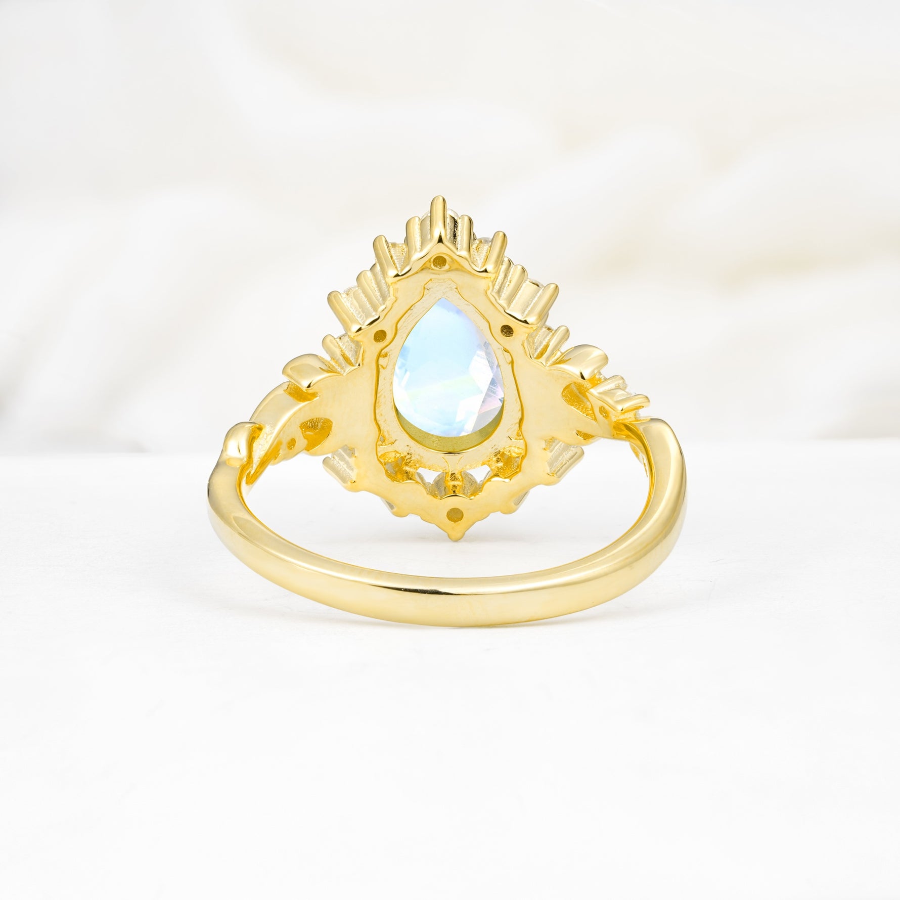 Vintage Pear Cut Halo Ornate Scroll Moonstone Engagement Ring - Additional view