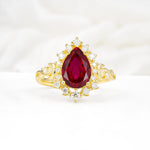Vintage Pear Cut Halo Ornate Scroll Ruby Engagement Ring - Additional view