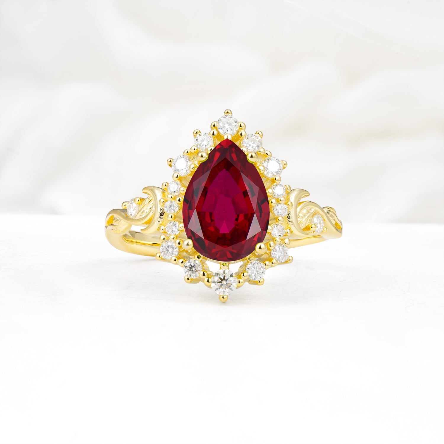 Vintage Pear Cut Halo Ornate Scroll Ruby Engagement Ring - Additional view