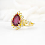 Vintage Pear Cut Halo Ornate Scroll Ruby Engagement Ring - Additional view