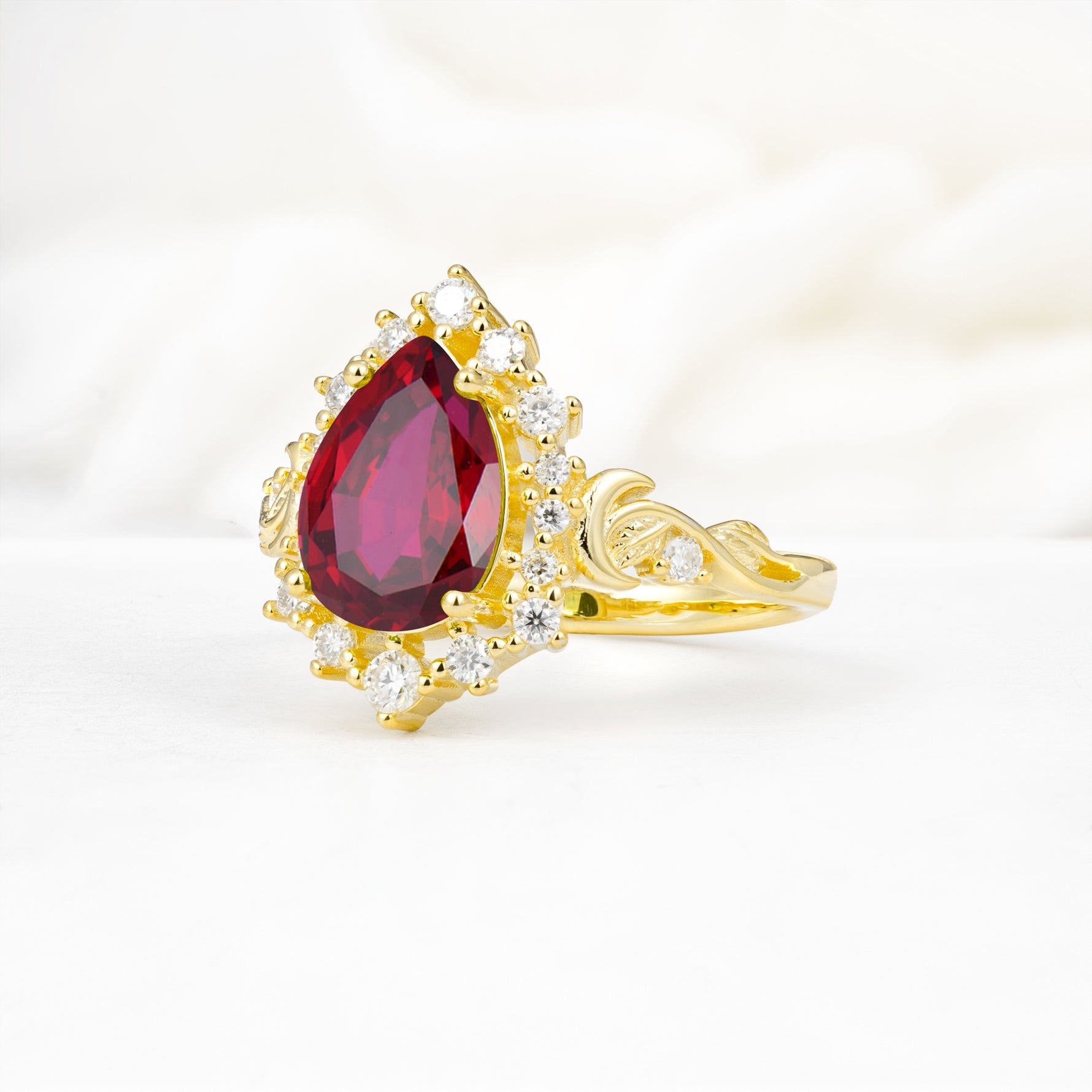 Vintage Pear Cut Halo Ornate Scroll Ruby Engagement Ring - Additional view