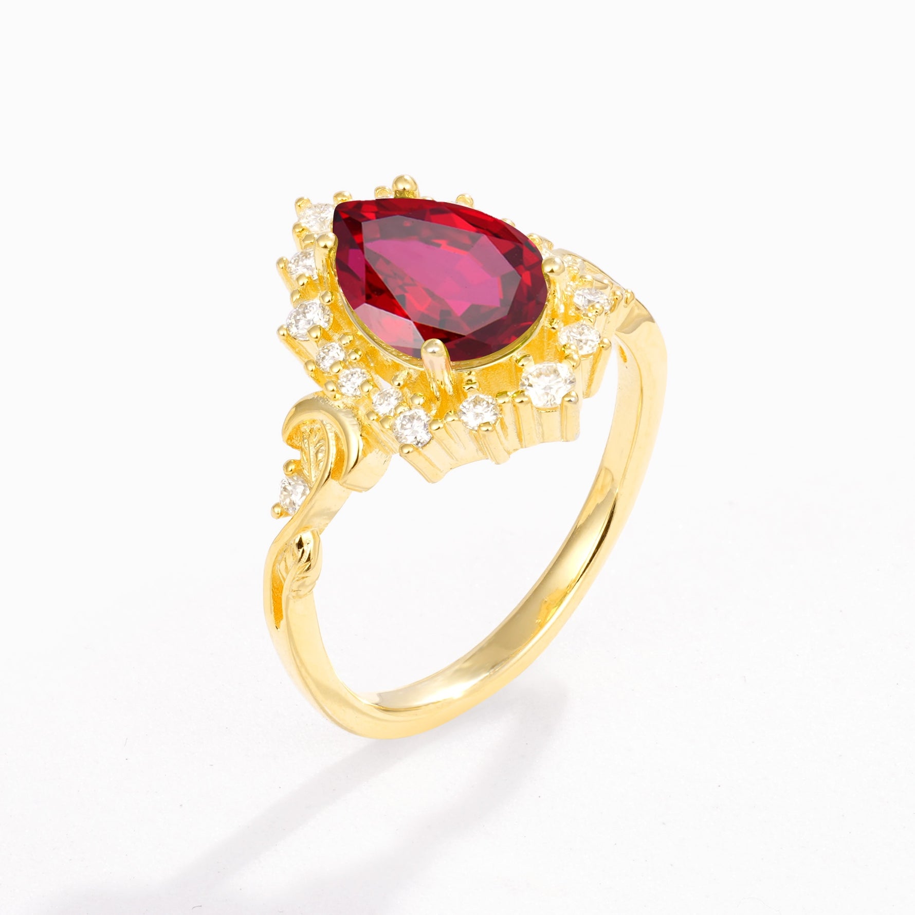 Vintage Pear Cut Halo Ornate Scroll Ruby Engagement Ring - Additional view