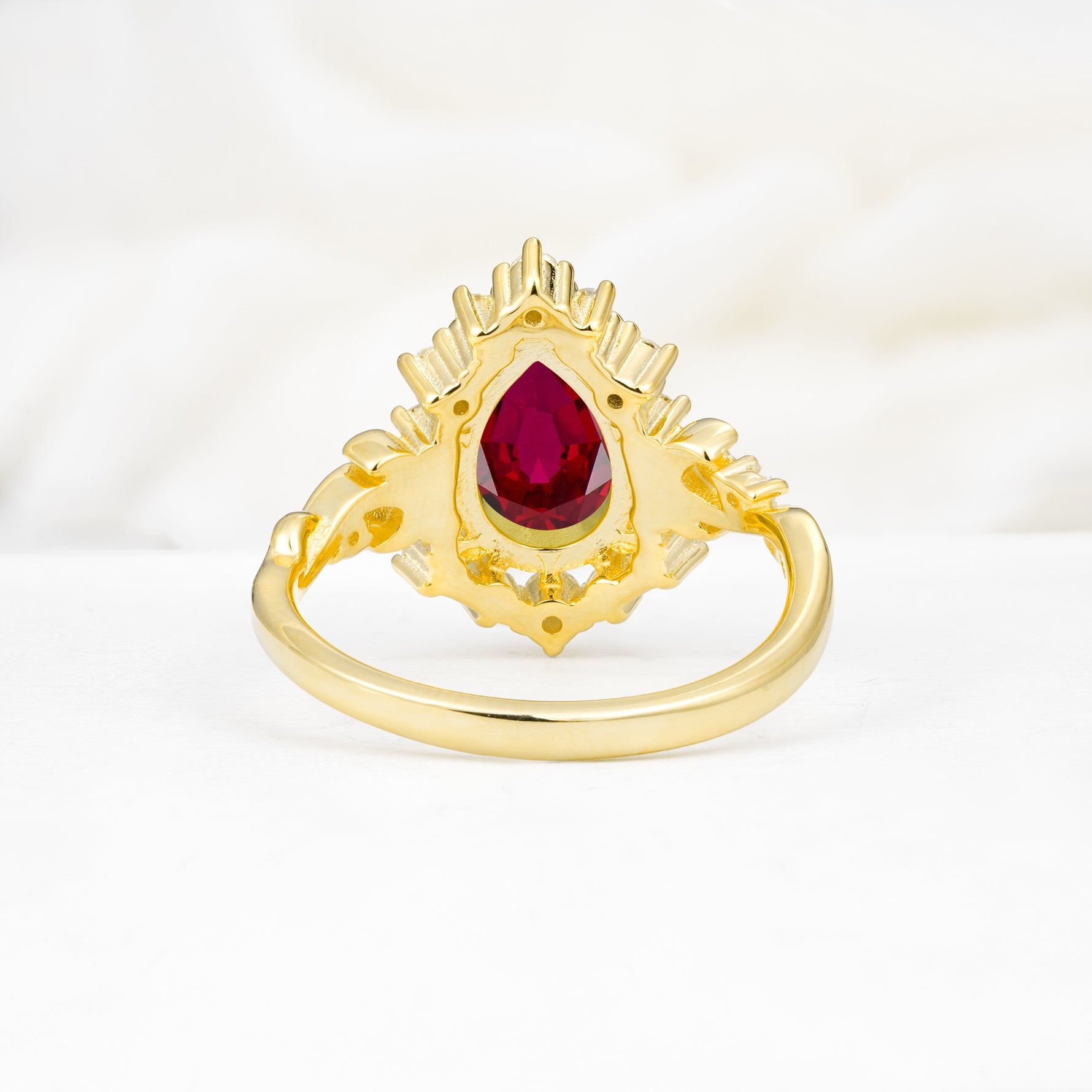 Vintage Pear Cut Halo Ornate Scroll Ruby Engagement Ring - Additional view
