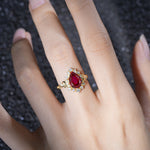 Vintage Pear Cut Halo Ornate Scroll Ruby Engagement Ring - Additional view