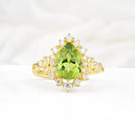 Vintage Pear Cut Halo Ornate Scroll Peridot Engagement Ring - Additional view
