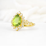 Vintage Pear Cut Halo Ornate Scroll Peridot Engagement Ring - Additional view