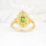 Vintage Pear Cut Halo Ornate Scroll Peridot Engagement Ring - Additional view