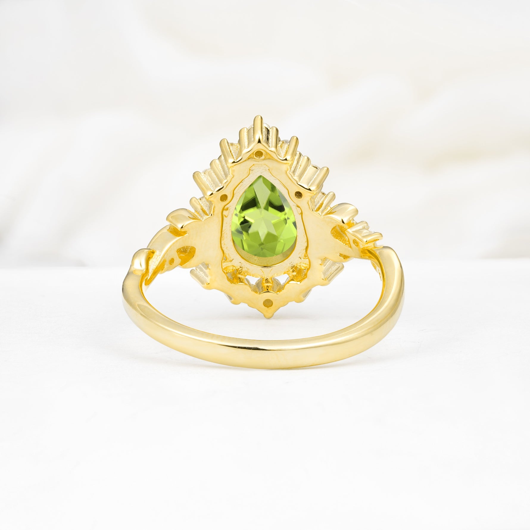 Vintage Pear Cut Halo Ornate Scroll Peridot Engagement Ring - Additional view
