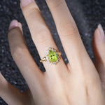 Vintage Pear Cut Halo Ornate Scroll Peridot Engagement Ring - Additional view
