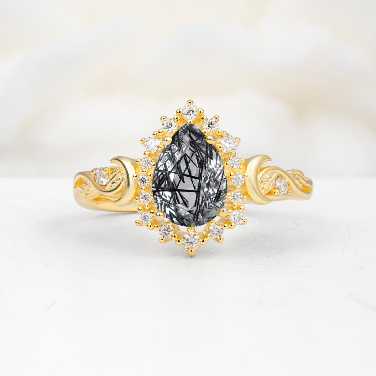 SR17590 Black Rutilated Quartz Ring - Yellow-Gold