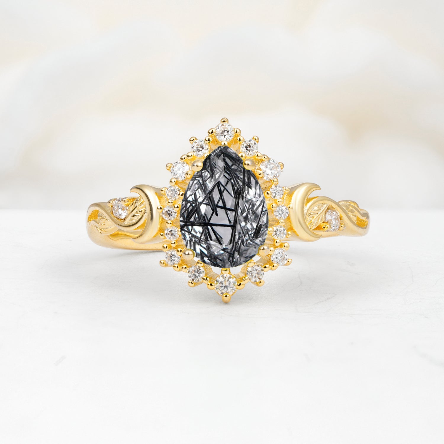 SR17590 Black Rutilated Quartz Ring - Yellow-Gold