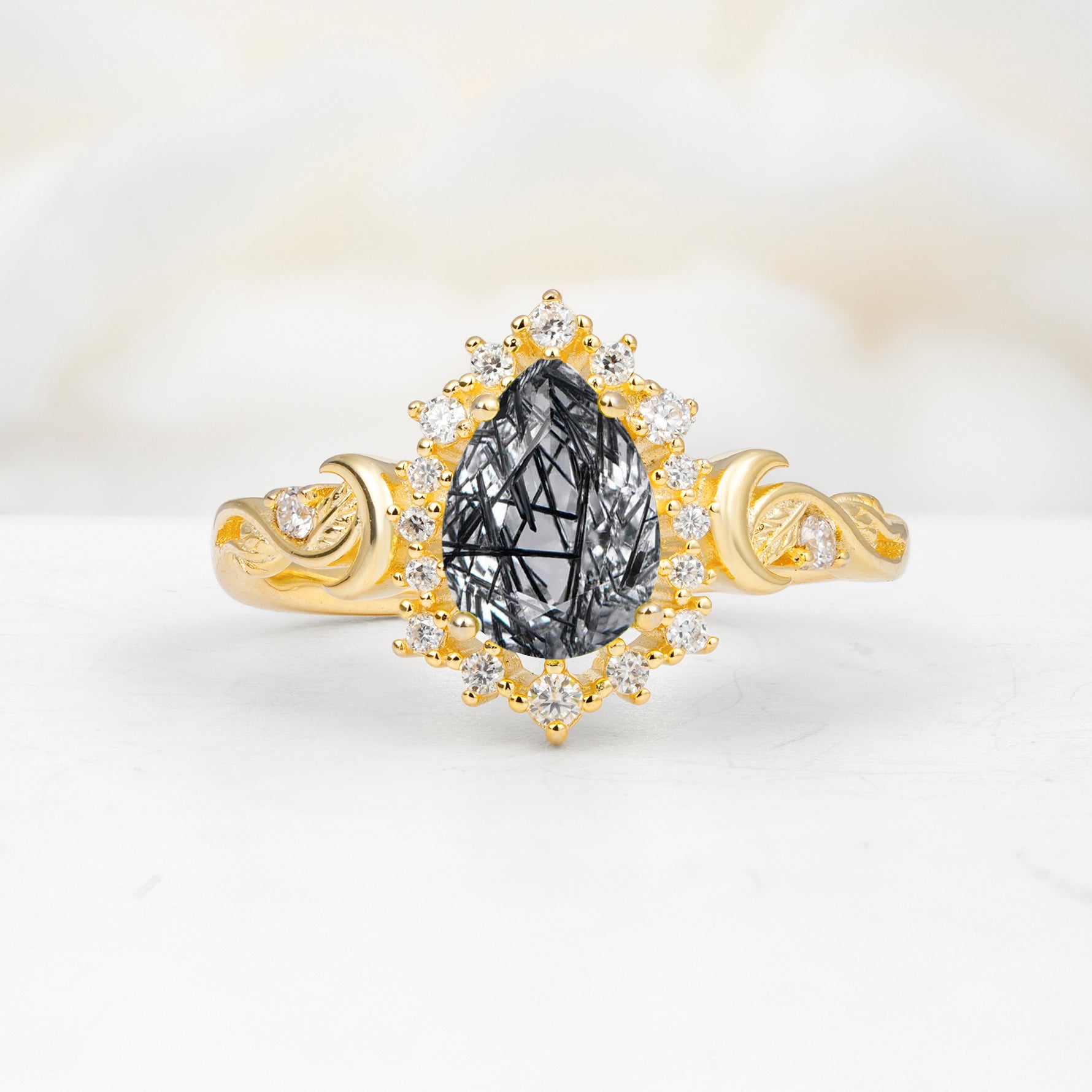 SR17590 Black Rutilated Quartz Ring - Yellow-Gold