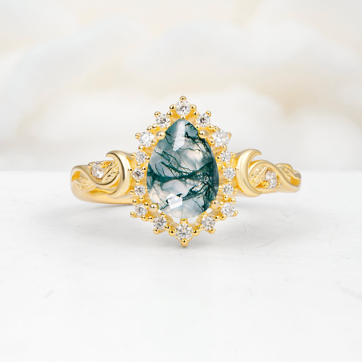 SR17590 Moss Agate Ring - Yellow-Gold