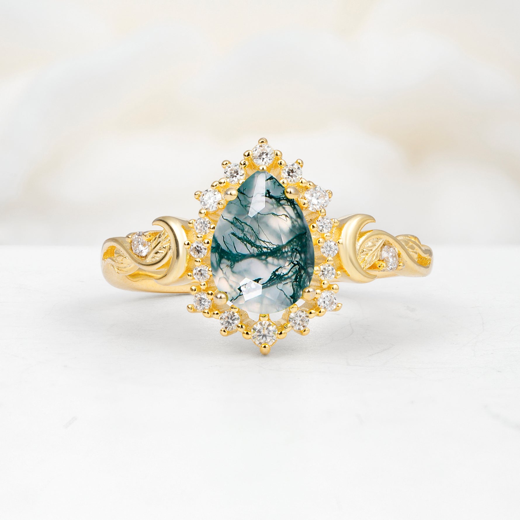 SR17590 Moss Agate Ring - Yellow-Gold