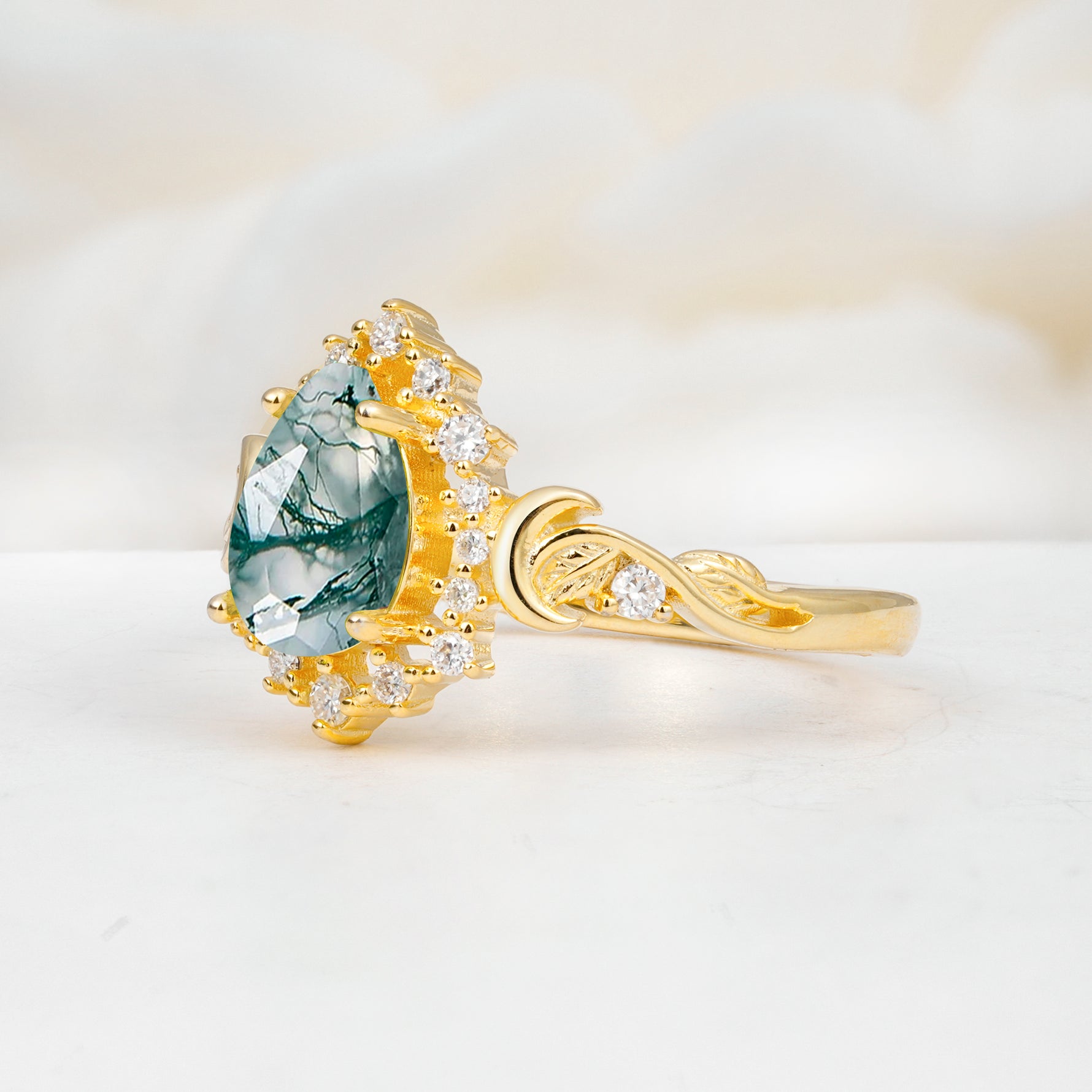 SR17590 Moss Agate Ring - White-Gold