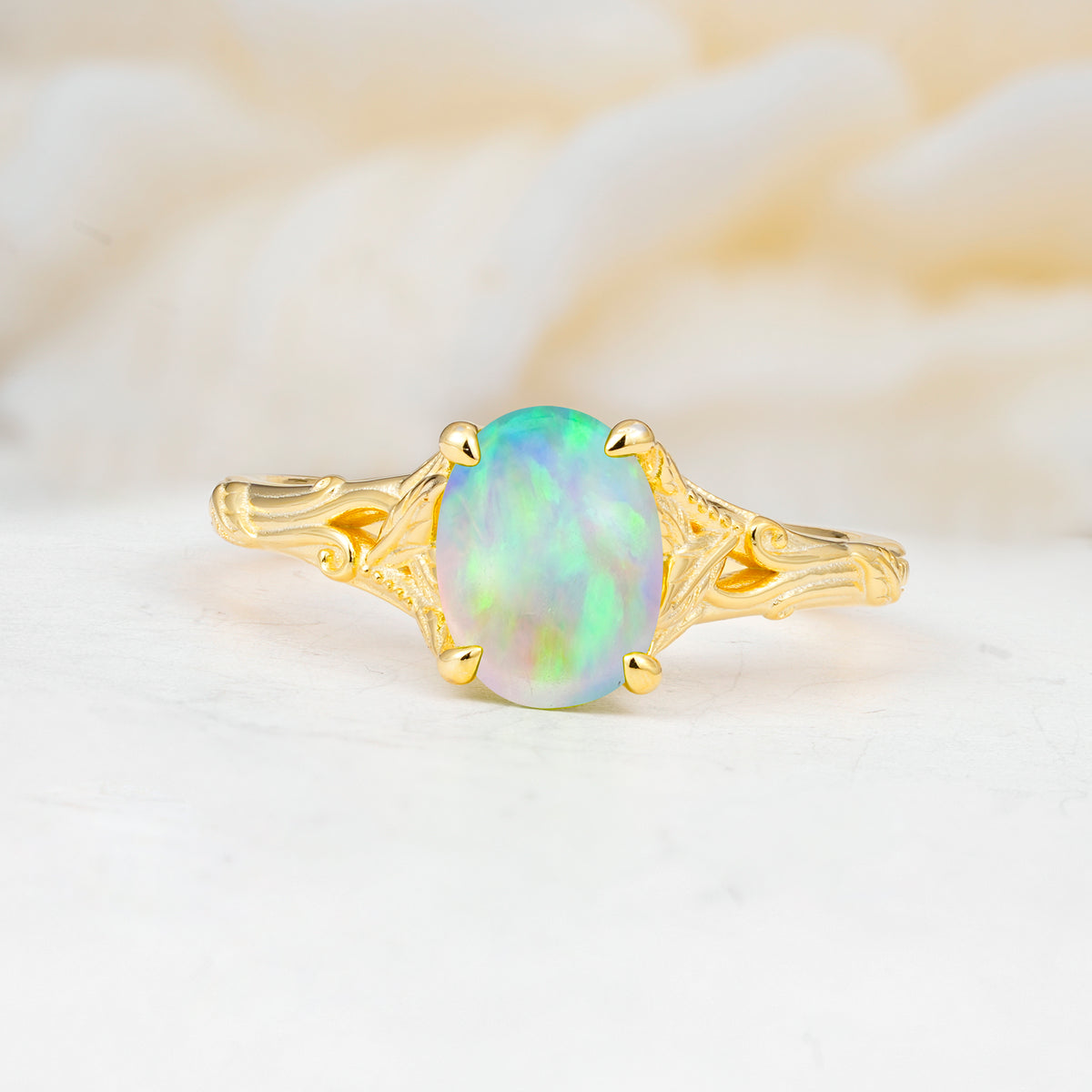 SR17592 Fire Opal Ring - Yellow-Gold