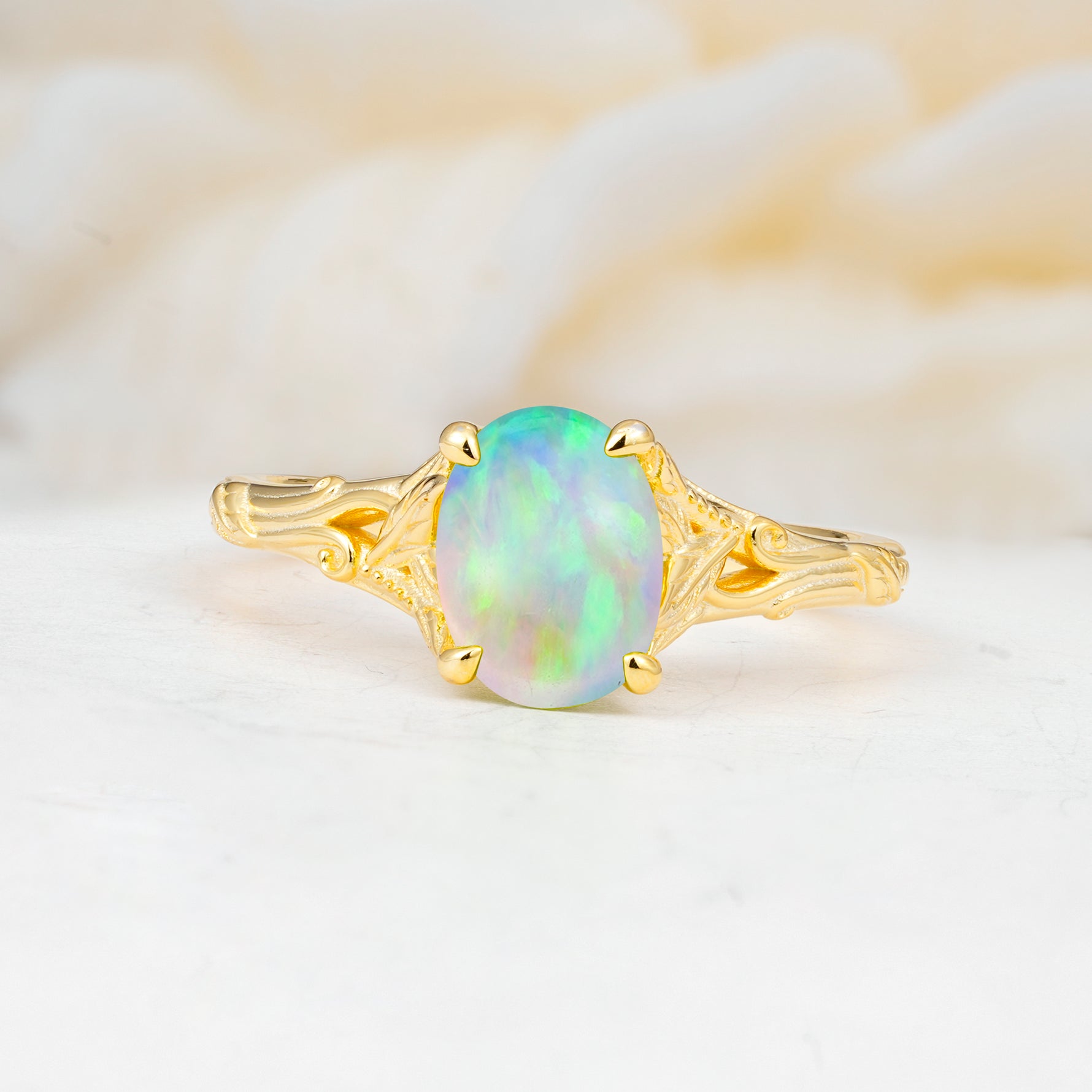 SR17592 Fire Opal Ring - Yellow-Gold