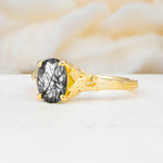 SR17592 Black Rutilated Quartz Ring - White-Gold